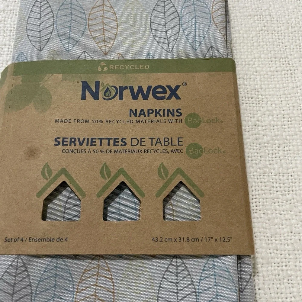 Norwex Cloth Napkins Leaf‎ Print set of 4 NEW
